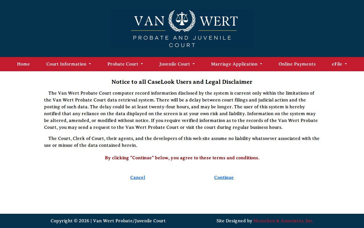Van Wert County case lookup Probate Record Search interface
