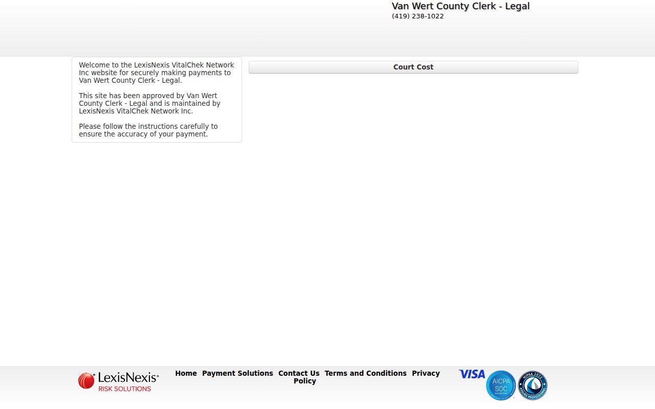 Van Wert County civil docket Clerk linked online payment channel
