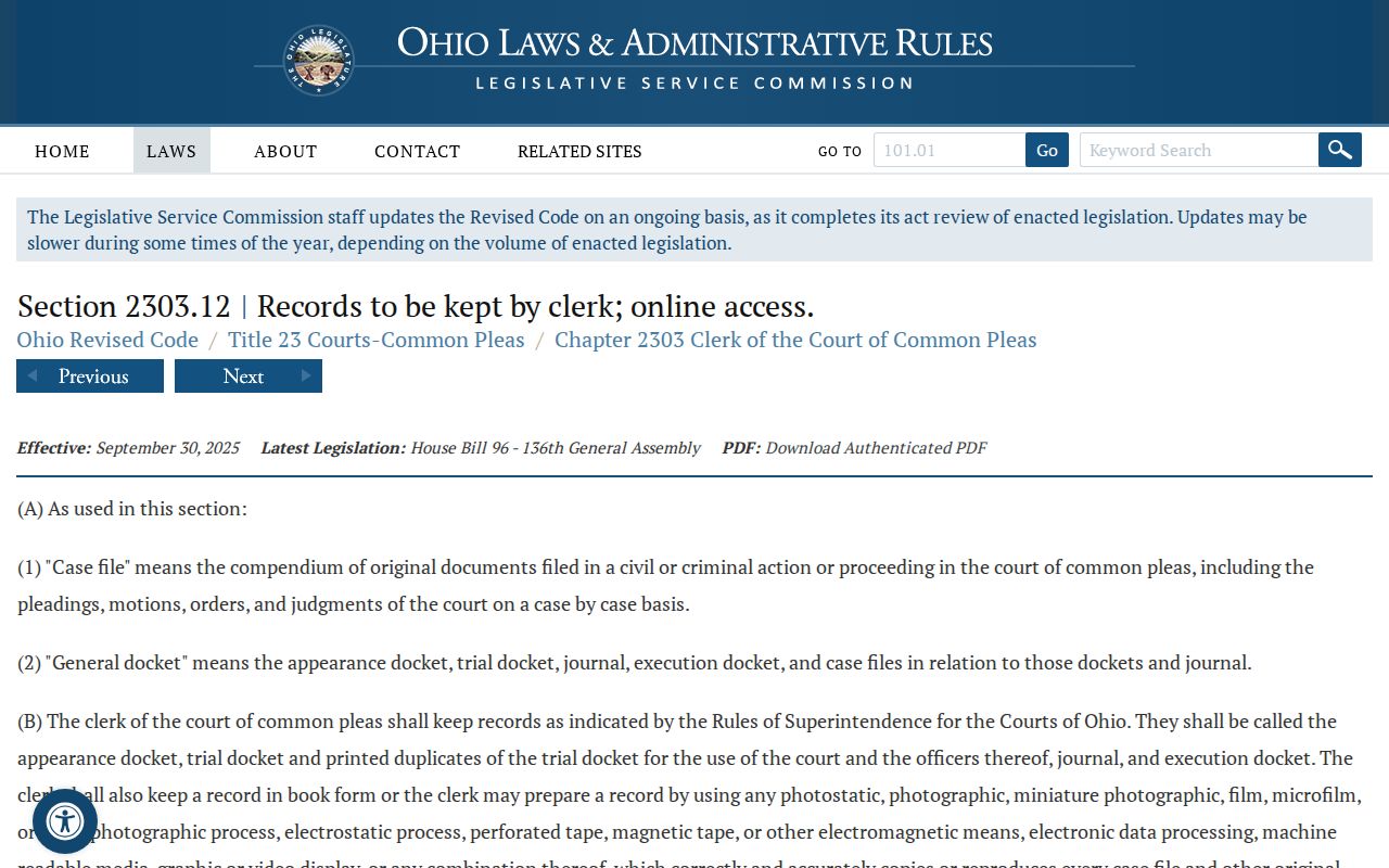 Van Wert County civil docket Common Pleas Clerk docket and journal law