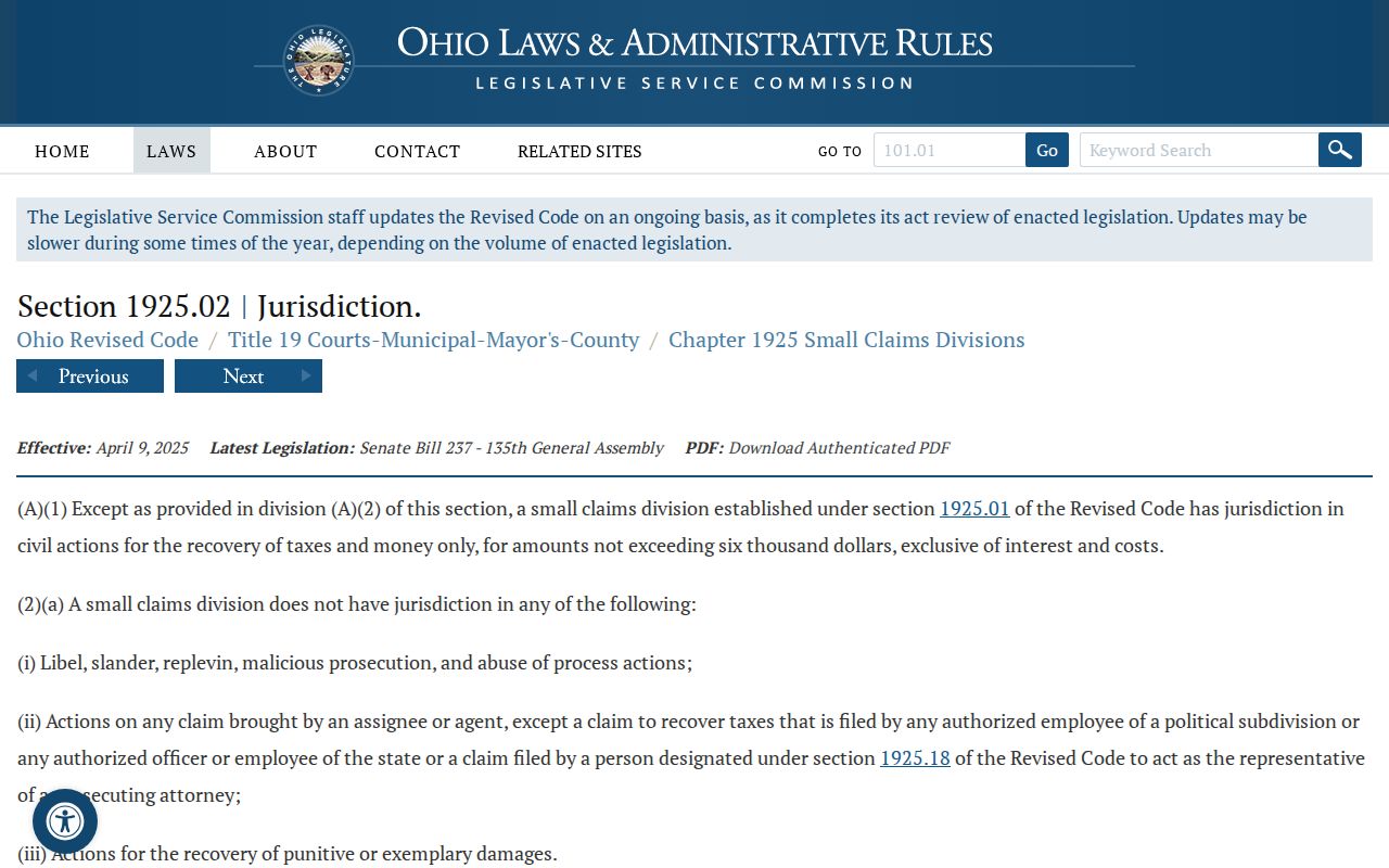 Van Wert County civil docket Ohio small claims jurisdiction source