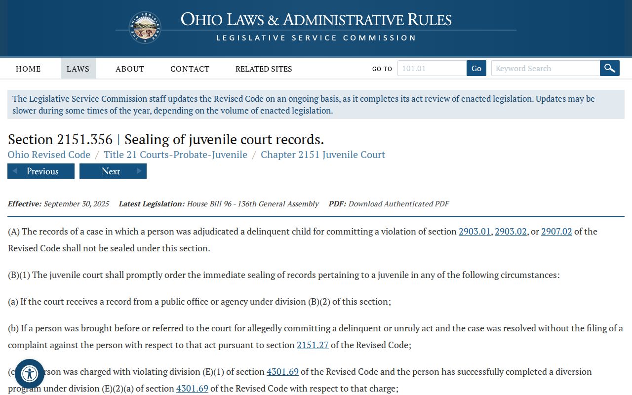 Van Wert County criminal docket juvenile record sealing law source