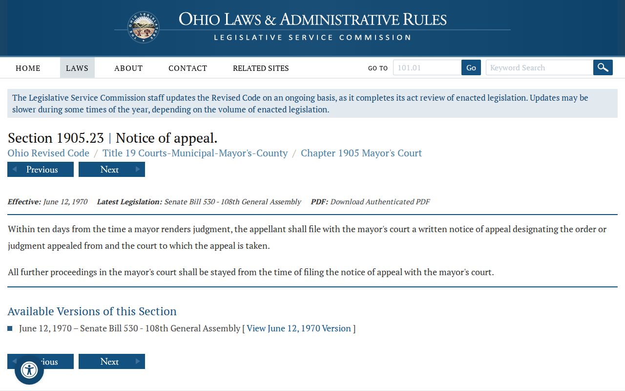 Delphos Van Wert County court record Mayor's Court appeal notice statute