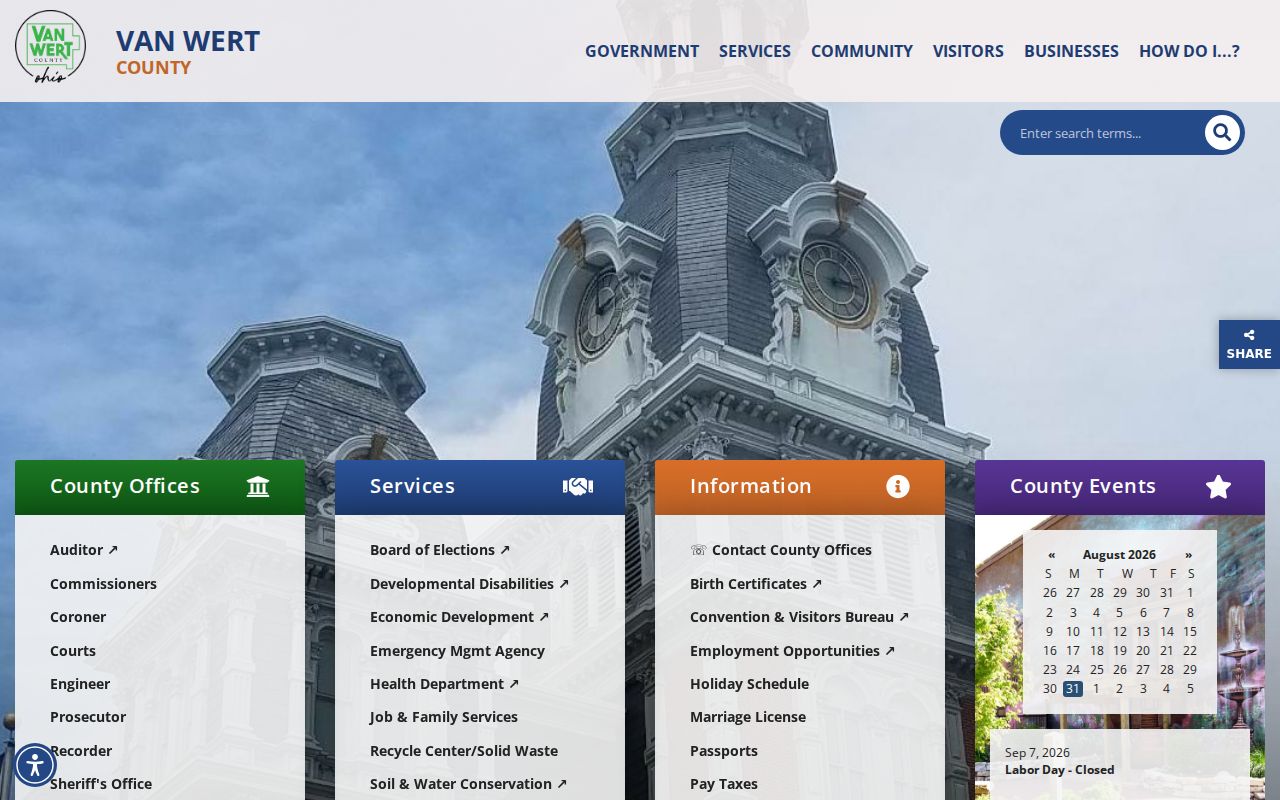 Van Wert County court docket county courthouse access page