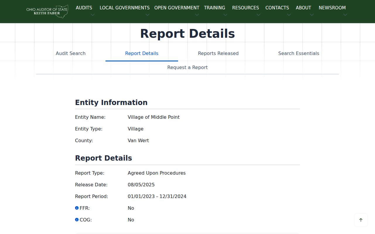 Middle Point Van Wert County court docket Auditor entity page