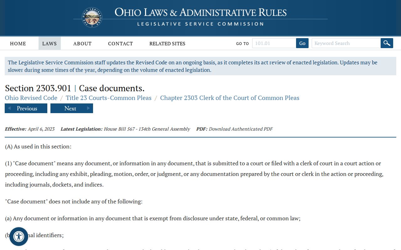 Ohio City Van Wert County court record definition statute source