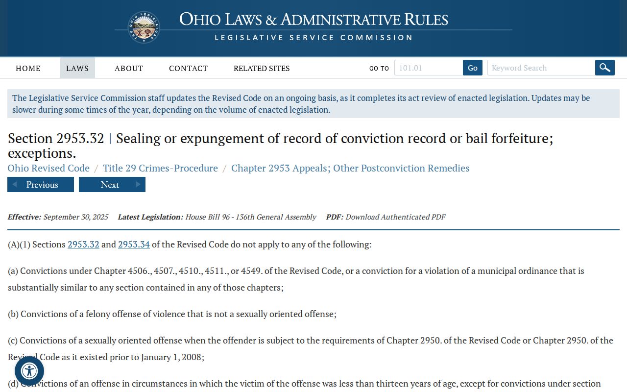 Ohio City Van Wert County court record sealing statute source